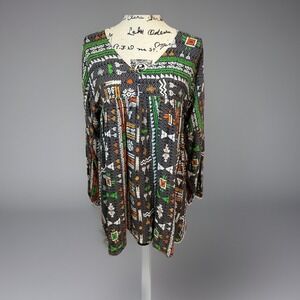Velzera Tunic Dress Aztec Print‎ Long Sleeve Casual Boho Festival Size S